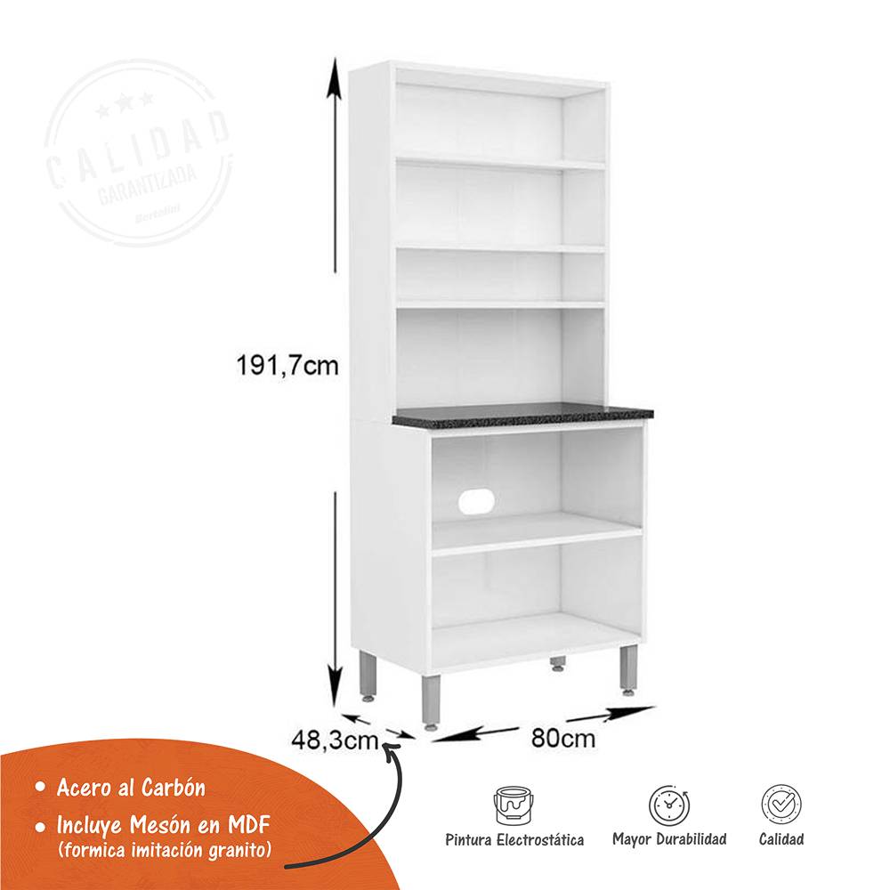 Alacena Gourmet Blanco 80 cm con 4 Puertas y Entrepaños - Muebles Organizadores | Bylmo