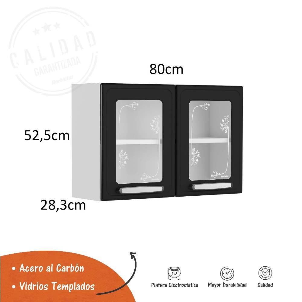 Mueble Superior de Cocina Negro 80x52cm con Dos Puertas - Muebles Organizadores | Bylmo