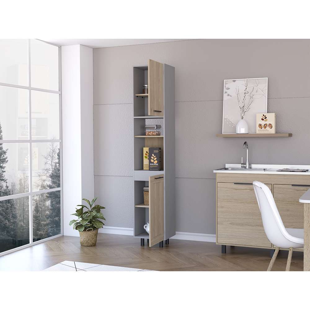 Alacena Hasselt Gris y Rovere 40x208.4cm sin Cajones y con Dos Puertas - Muebles Organizadores | Bylmo