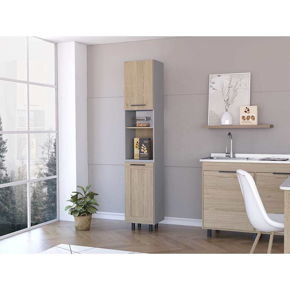 Alacena Hasselt Gris y Rovere 40x208.4cm sin Cajones y con Dos Puertas - Muebles Organizadores | Bylmo