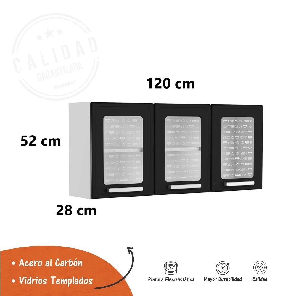 Alacena Gourmet Negra 120x52cm Flotante sin Entrepaños y con Tres Puertas - Muebles Organizadores | Bylmo