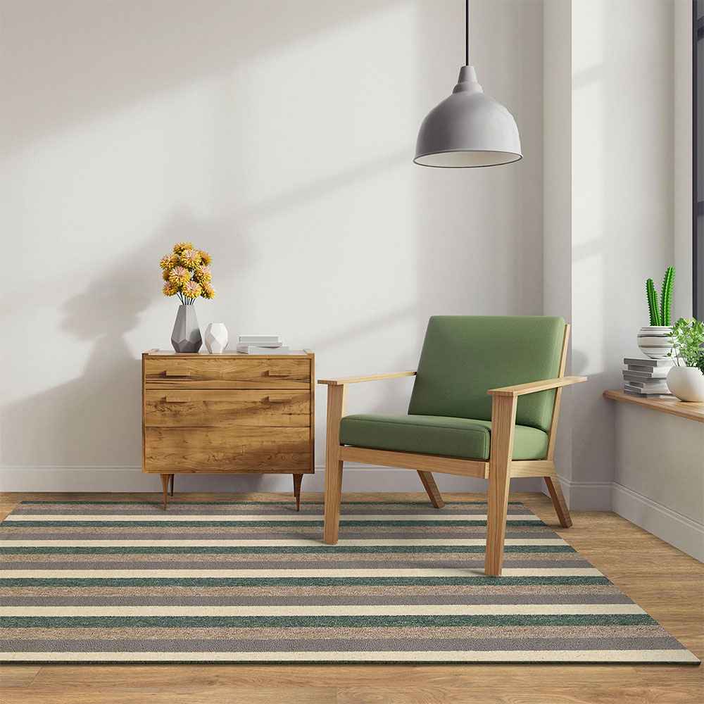 Alfombra California 100 cm x 150 cm de Hogar Verde Militar con Lineas - Tapetes y Alfombras | Bylmo