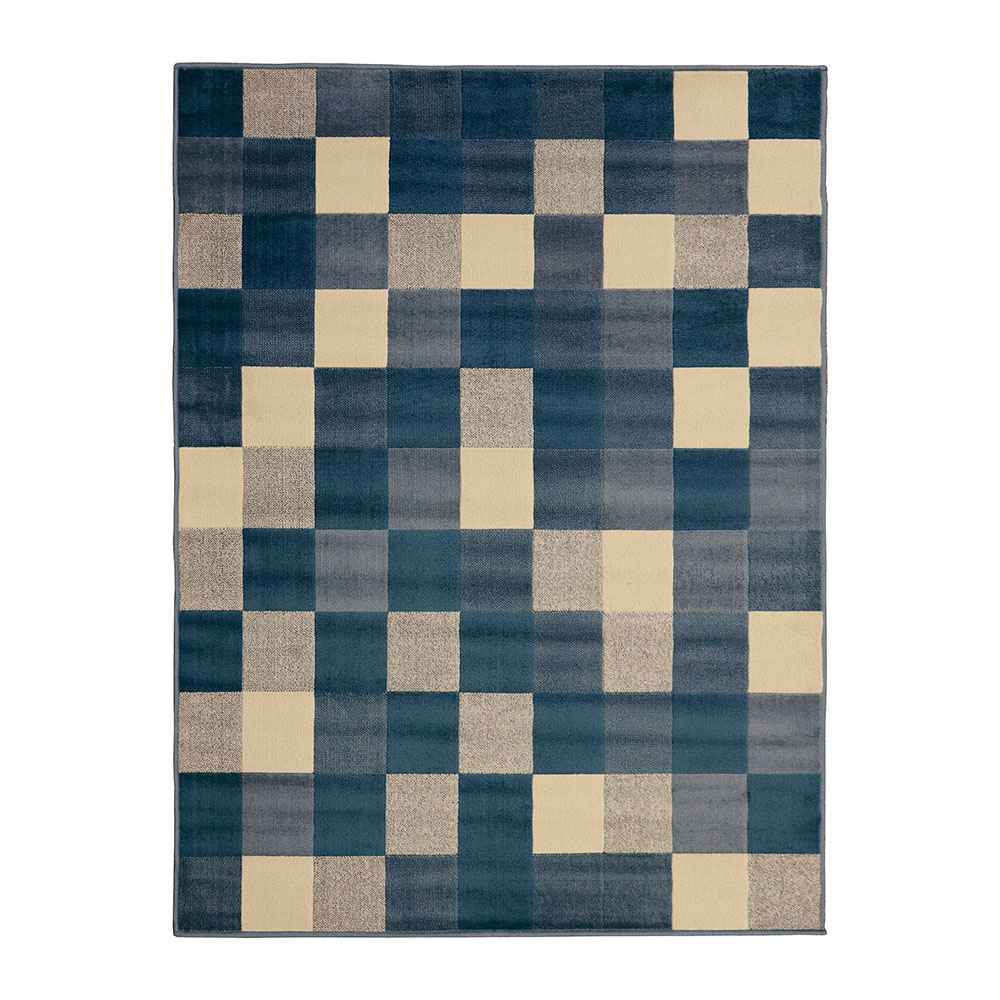 Alfombra Florida 150 cm x 200 cm de Hogar Azul Oscuro con Cuadros - Tapetes y Alfombras | Bylmo