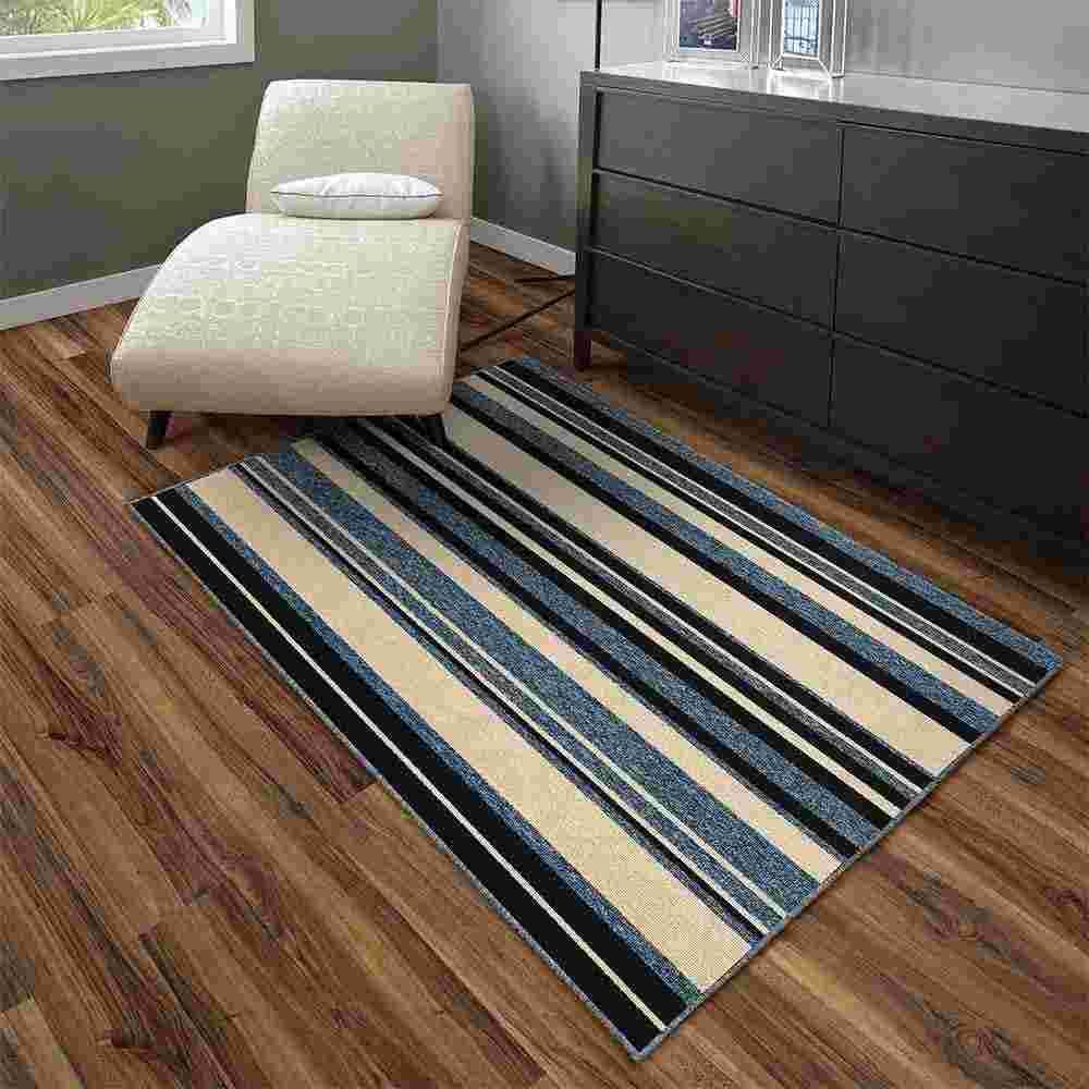 Alfombra Newark 100 cm x 150 cm de Hogar Azul Oscuro con Lineas - Tapetes y Alfombras | Bylmo