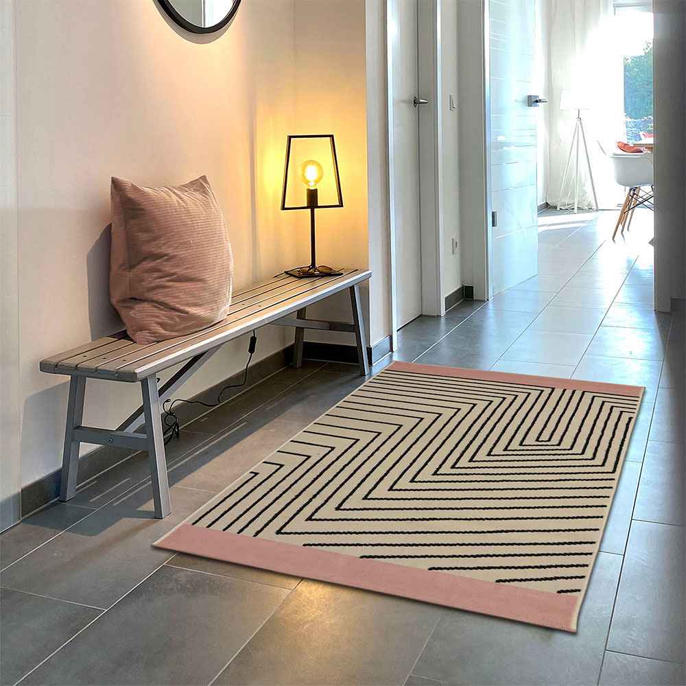 Alfombra Oregon 100 cm x 150 cm de Hogar Cafe Claro con Líneas Negras - Tapetes y Alfombras | Bylmo