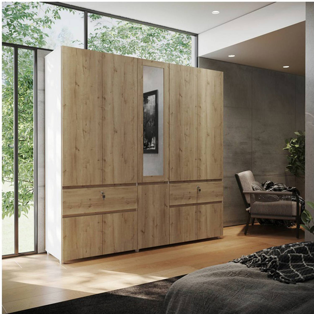 Closet Branco Duna 200x199.9cm con 2 Cajones con 2 Entrepaños con Espejo - Closets | Bylmo