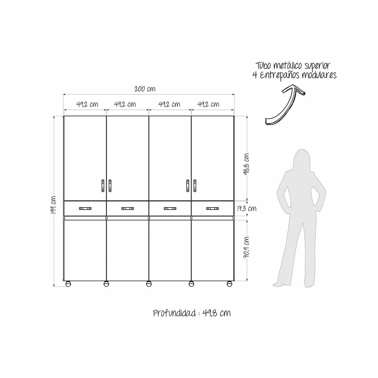 Closet Quadr Caramelo 200x199cm con 4 Cajones con 4 Entrepaños - Closets | Bylmo