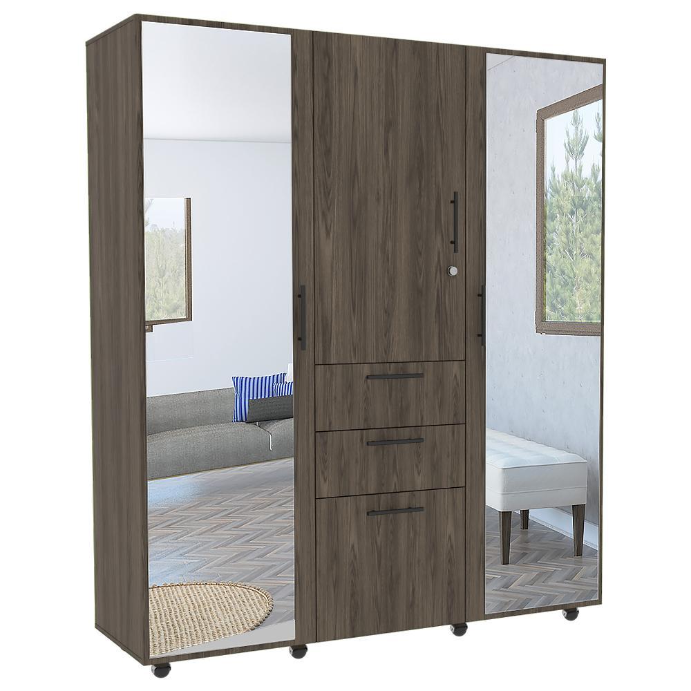 Closet Flamenco Coñac 160 cm con Espejos, Cuatro Puertas y Dos Cajones - Closets | Bylmo