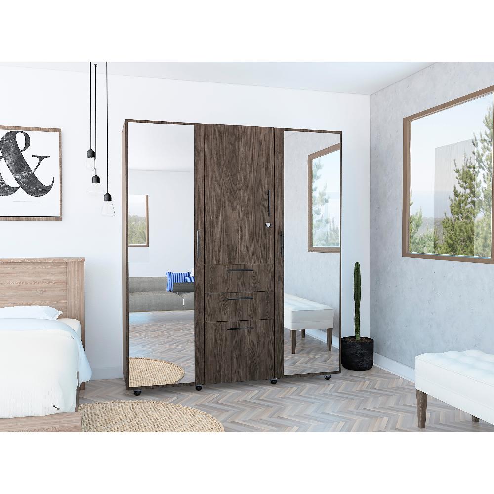 Closet Flamenco Coñac 160 cm con Espejos, Cuatro Puertas y Dos Cajones - Closets | Bylmo