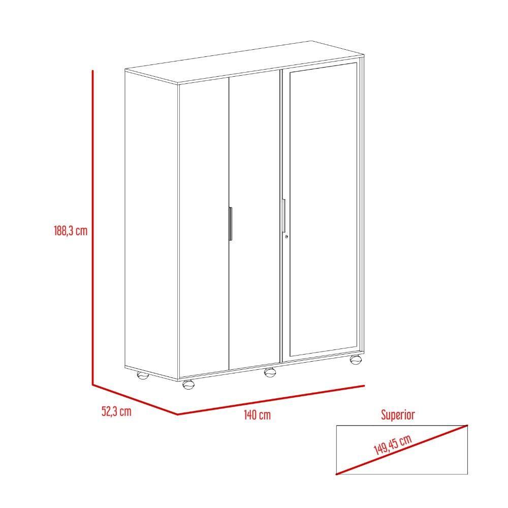 Closet Kaia Rovere 140 cm con Espejo y Tres Puertas - Closets | Bylmo