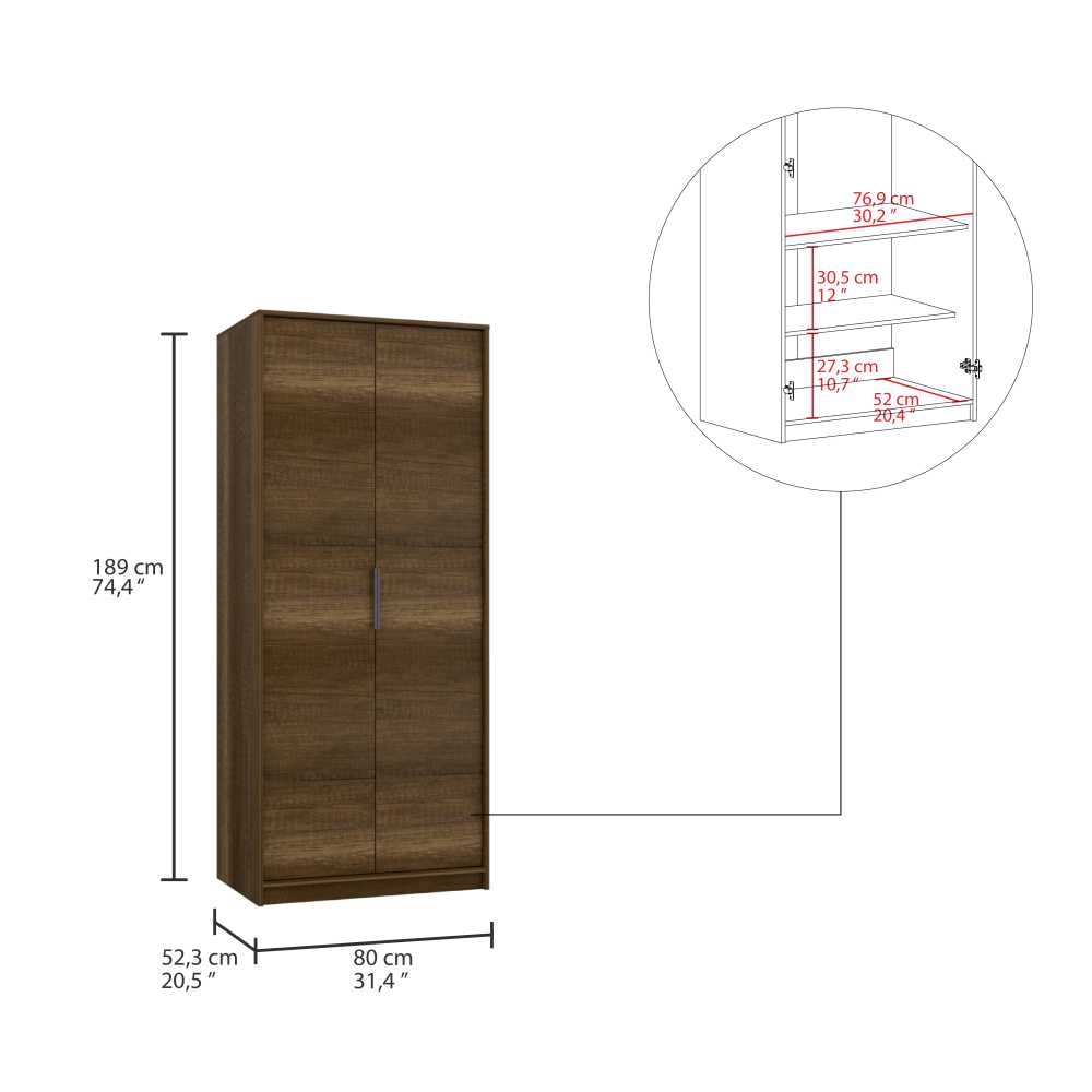 Closet Kaia Caramelo 80x189cm sin Cajones con 2 Entrepaños - Closets | Bylmo