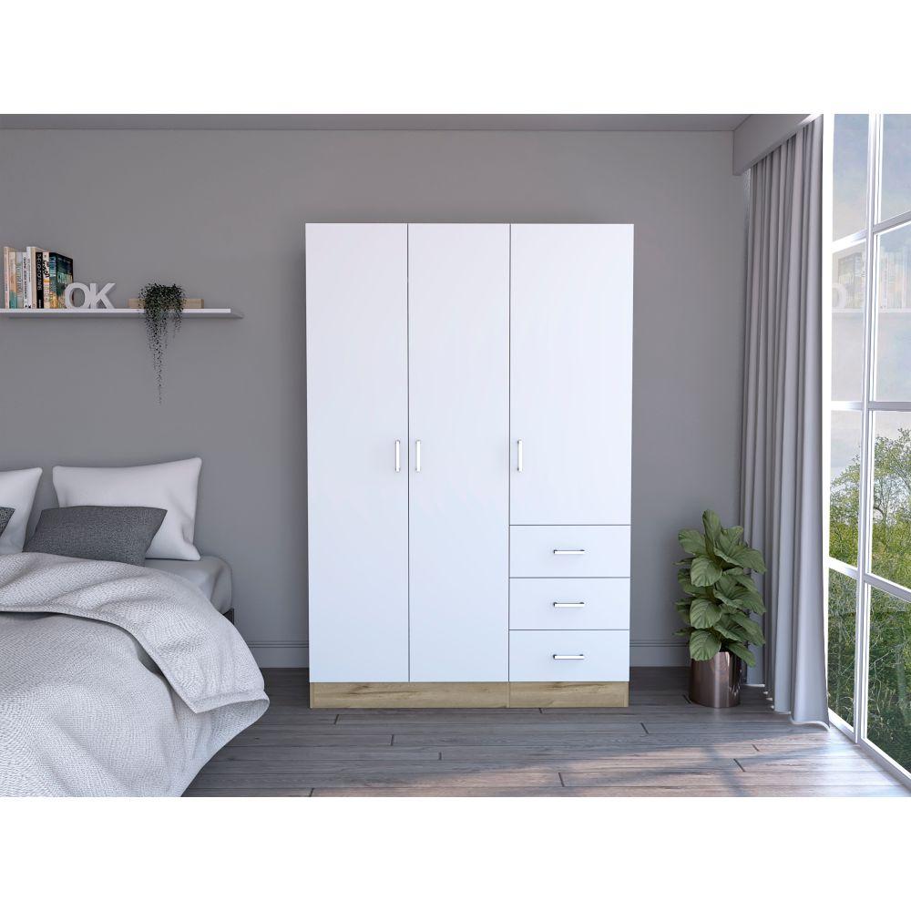 Closet Norvik Blanco 116 cm con Tres Puertas y Tres Cajones - Closets | Bylmo