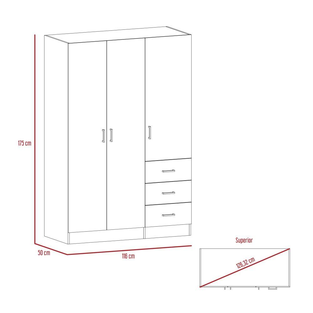 Closet Norvik Blanco 116 cm con Tres Puertas y Tres Cajones - Closets | Bylmo