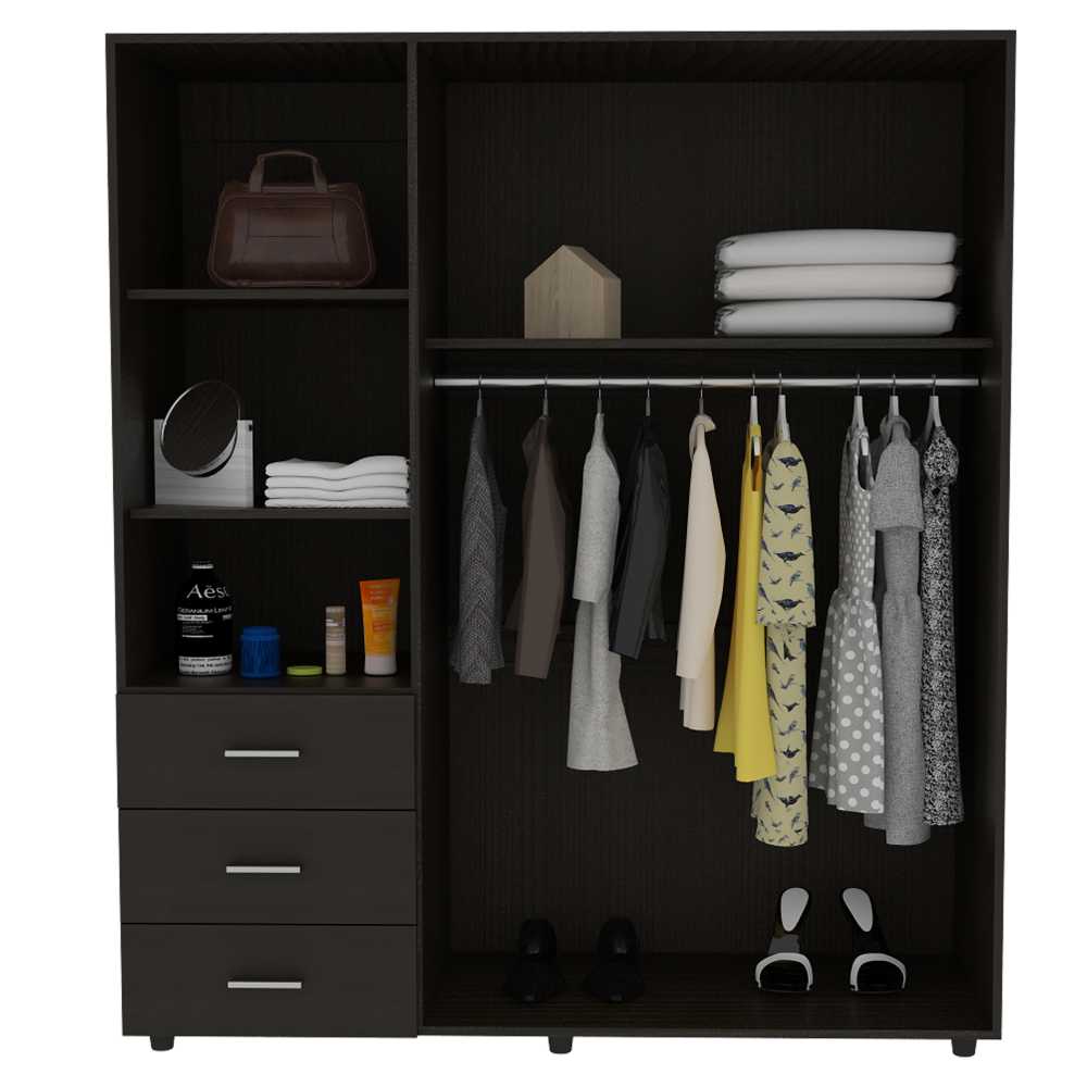 Closet Verona Wengue 140 cm con Tres Puertas y Tres Cajones - Closets | Bylmo