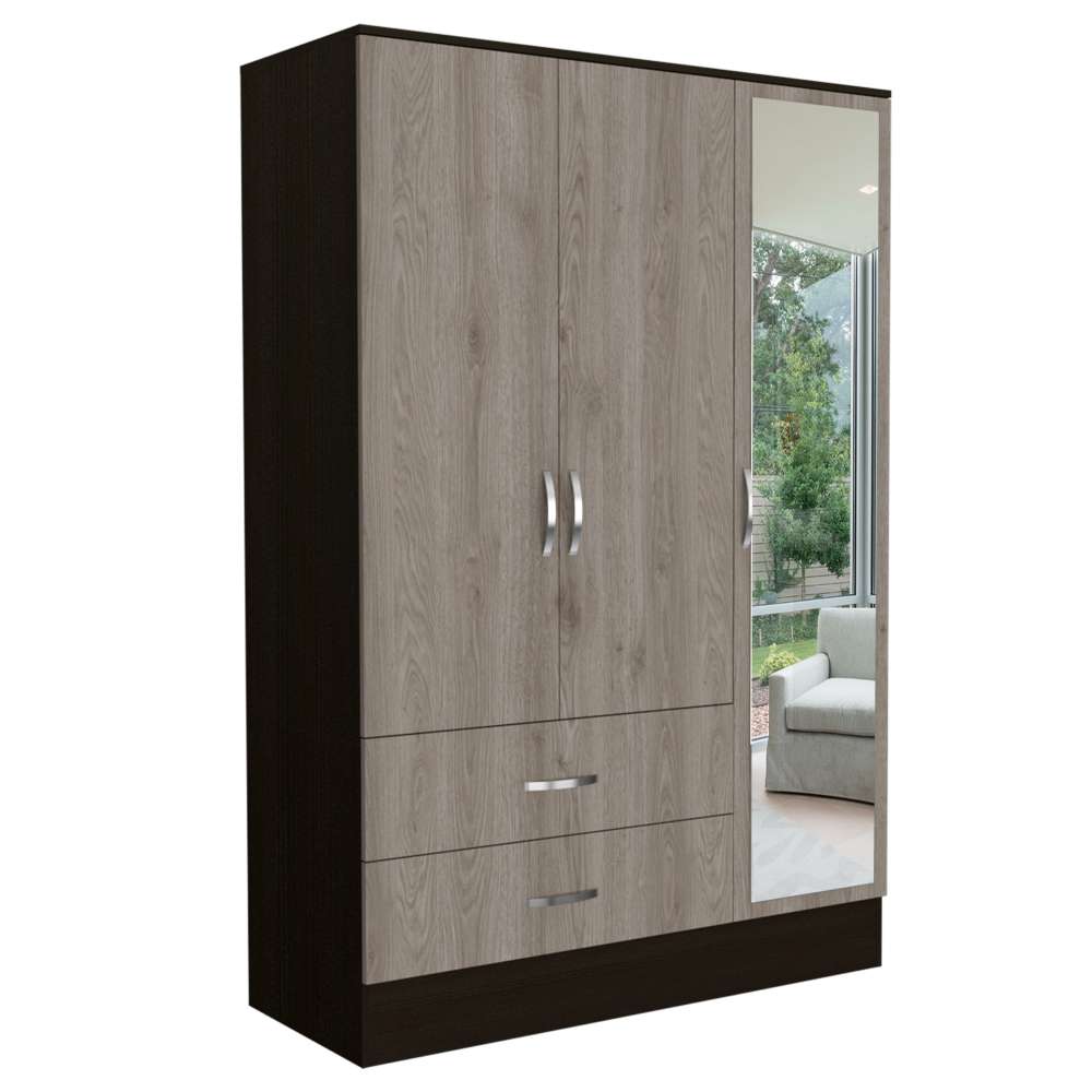 Closet Bolton Ceniza 160 cm con Espejos, Cuatro Puertas y Dos Cajones - Closets | Bylmo