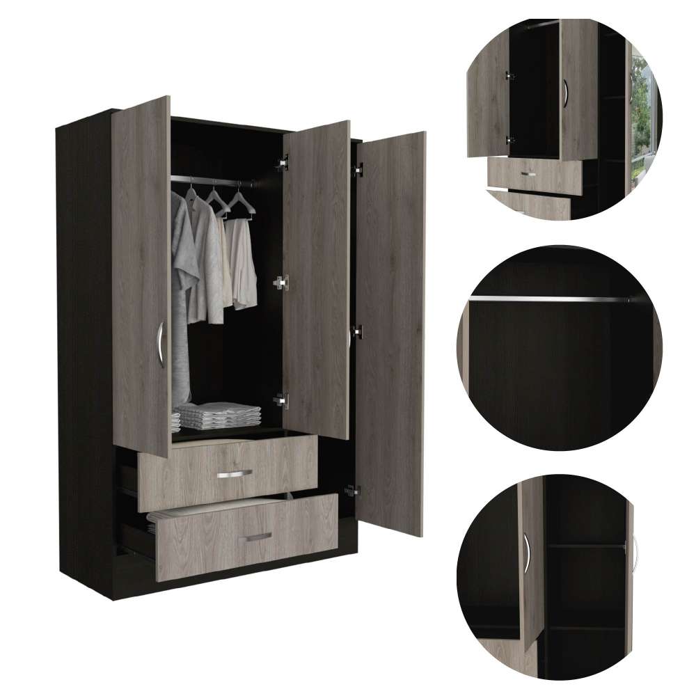 Closet Bolton Ceniza 160 cm con Espejos, Cuatro Puertas y Dos Cajones - Closets | Bylmo