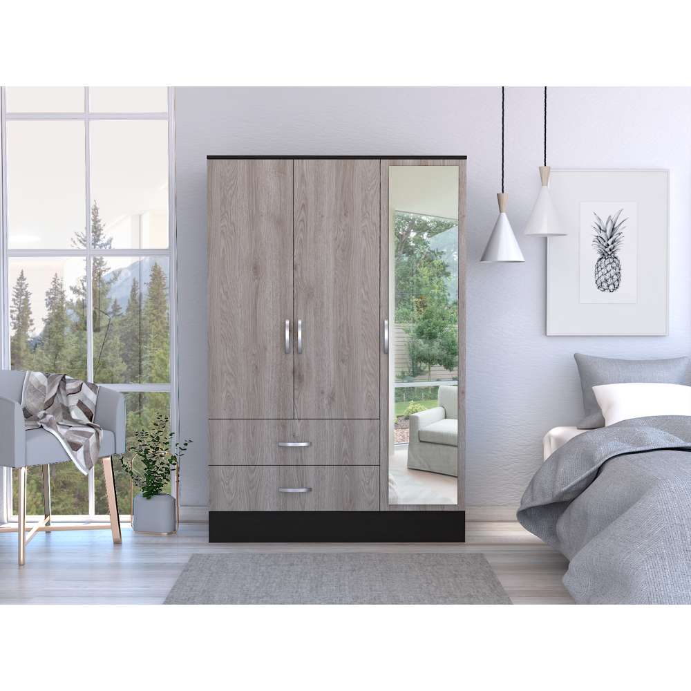 Closet Bolton Ceniza 160 cm con Espejos, Cuatro Puertas y Dos Cajones - Closets | Bylmo