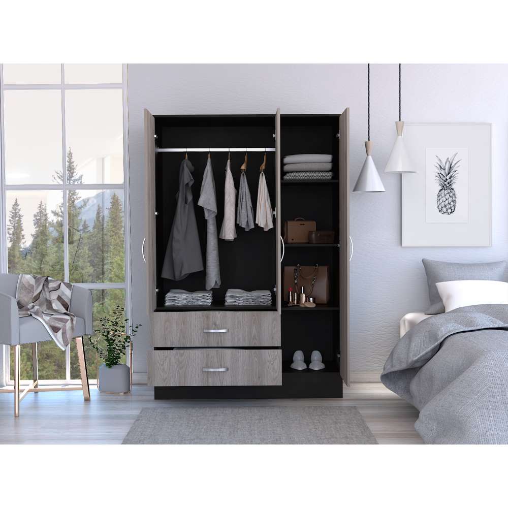 Closet Bolton Ceniza 160 cm con Espejos, Cuatro Puertas y Dos Cajones - Closets | Bylmo