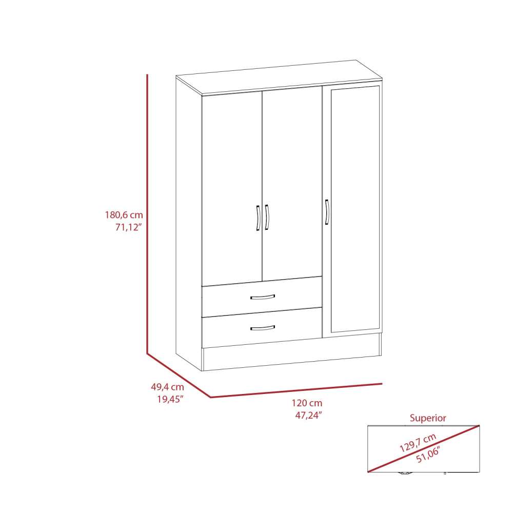 Closet Bolton Ceniza 160 cm con Espejos, Cuatro Puertas y Dos Cajones - Closets | Bylmo