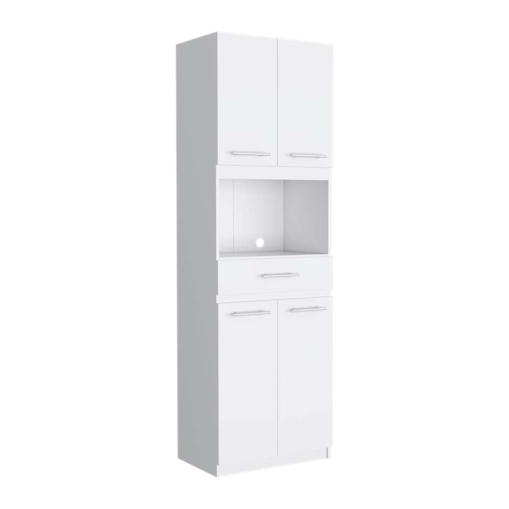 Módulo Para Microondas Manchester Blanco 62x197.6cm con Un Entrepaño y con Cuatro Puertas - Muebles Organizadores | Bylmo