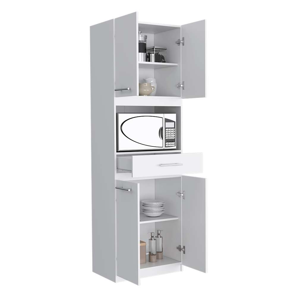 Módulo Para Microondas Manchester Blanco 62x197.6cm con Un Entrepaño y con Cuatro Puertas - Muebles Organizadores | Bylmo
