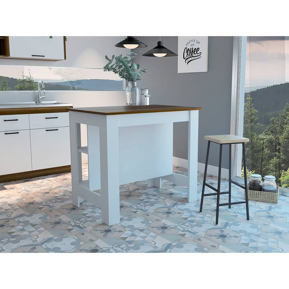 Mueble Auxiliar de Cocina Cala Blanco y Caramelo 103x90cm con Dos Entrepaños y con Tres Comportamientos - Cocinas | Bylmo