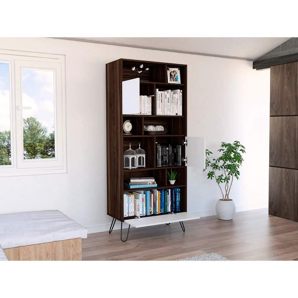 Biblioteca Vassel Habano y Blanco 72.3x171.2cm con Ocho Compartimientos y con Tres Cajones - Bibliotecas | Bylmo