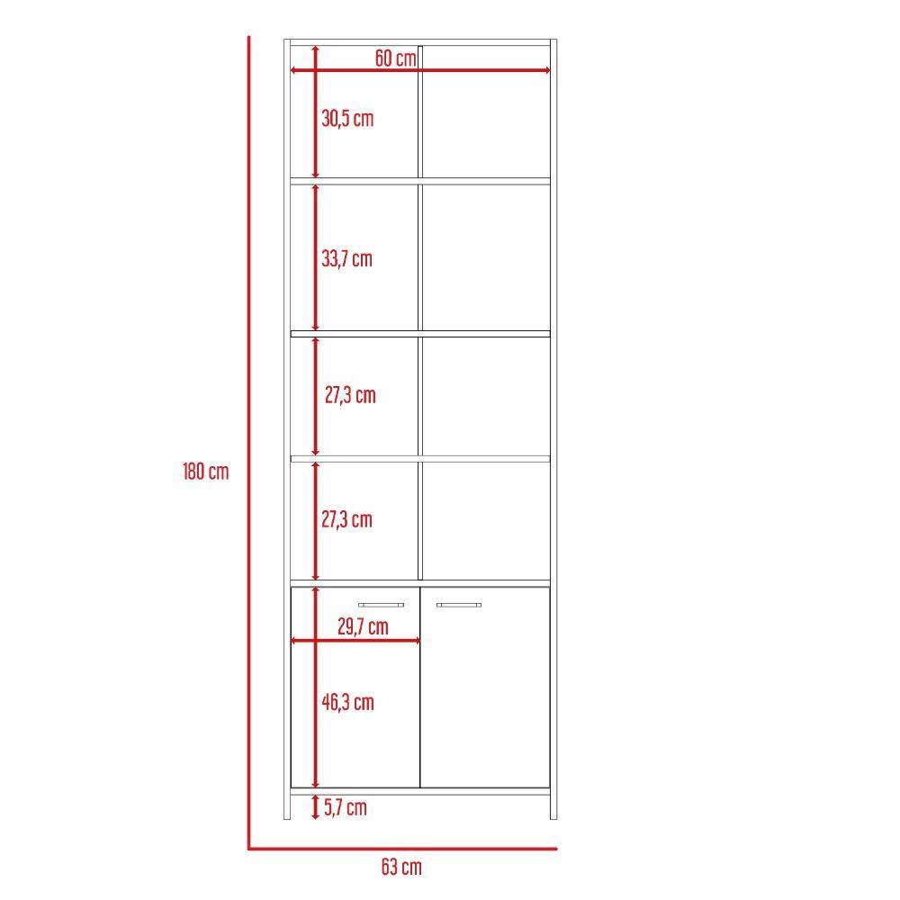 Biblioteca Lisa Wengue 63x180cm con Cuatro Compartimientos y con Un Cajón - Bibliotecas | Bylmo