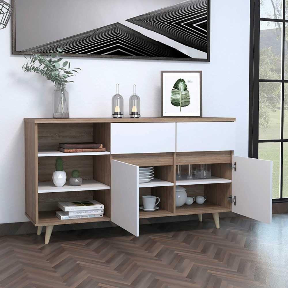 Arrimo Alina Miel y Blanco 140 cm con Dos Cajones y Dos Puertas - Bifes | Bylmo