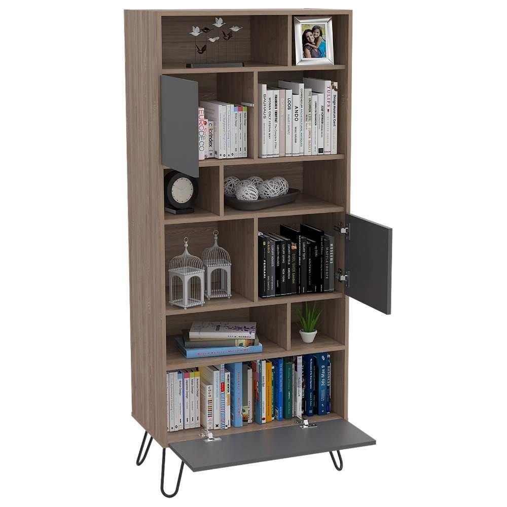 Biblioteca Vassel Miel y Plomo 72.3x171.2cm con Ocho Compartimientos y con Tres Cajones - Bibliotecas | Bylmo