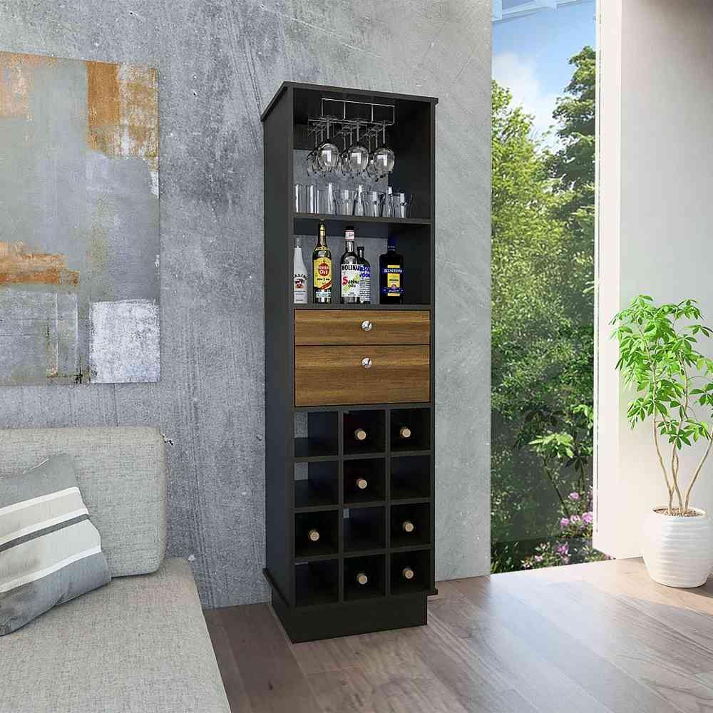 Bar Classic Wengue 46x160cm con Dos Cajones y con Doce Portabotellas - Bares | Bylmo