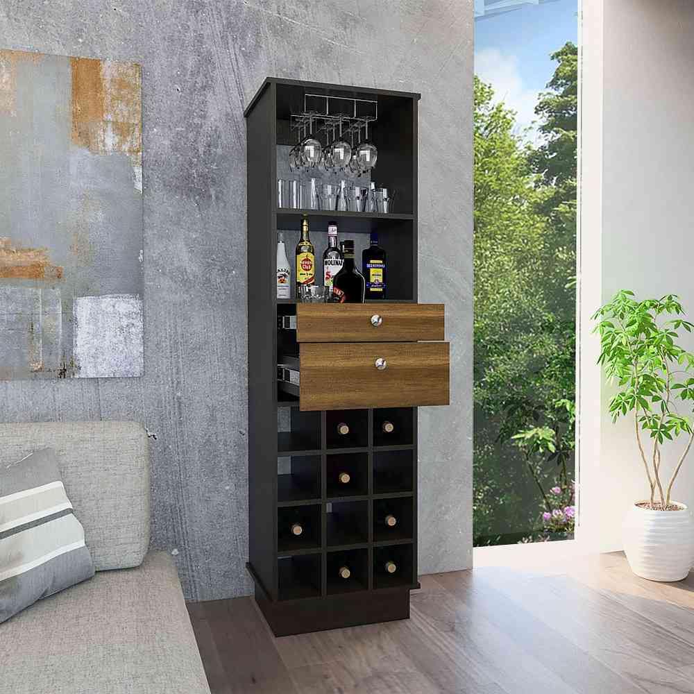 Bar Classic Wengue 46x160cm con Dos Cajones y con Doce Portabotellas - Bares | Bylmo