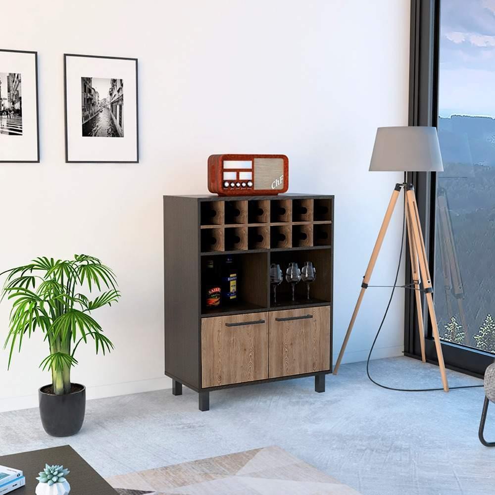 Bar Kaia Wengue 78x103cm con Un Cajón y con Doce Portabotellas - Bares | Bylmo