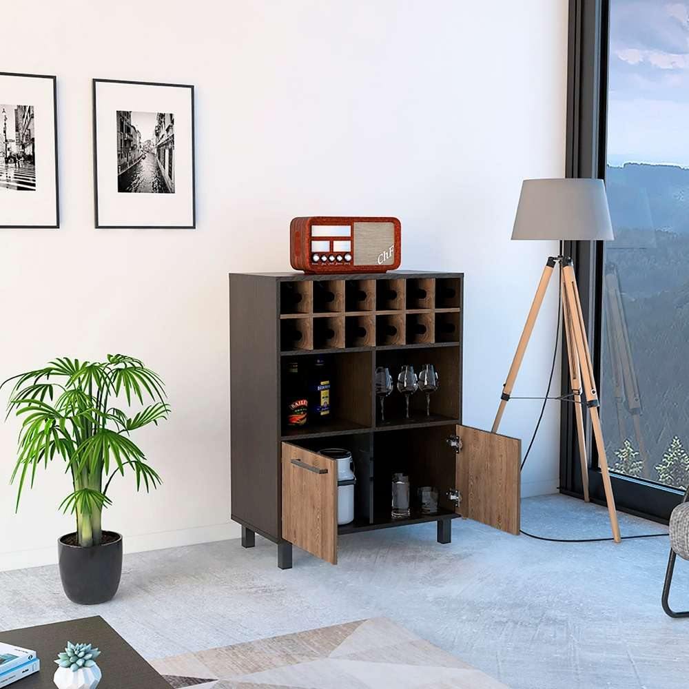 Bar Kaia Wengue 78x103cm con Un Cajón y con Doce Portabotellas - Bares | Bylmo