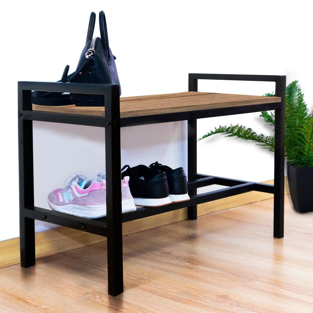 Zapatero Entry Cafe y Negro 80 cm - Repisas y Percheros | Bylmo