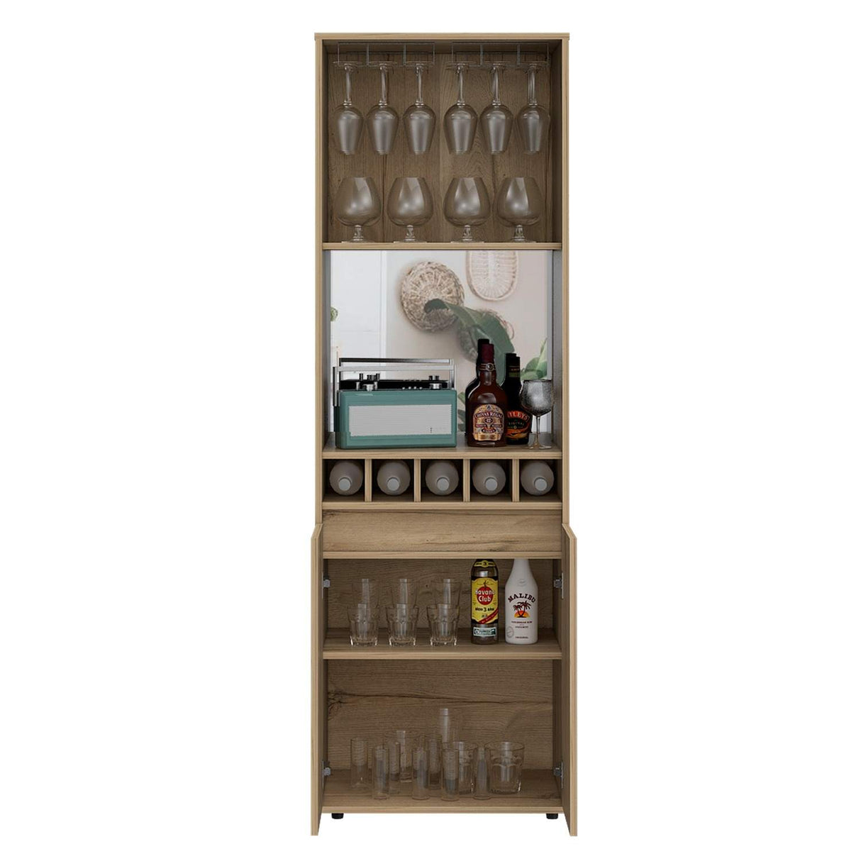 Bar Alto Prana Duna 58 cm con Entrepaño, Puerta y Colgador de Copas - Bares | Bylmo