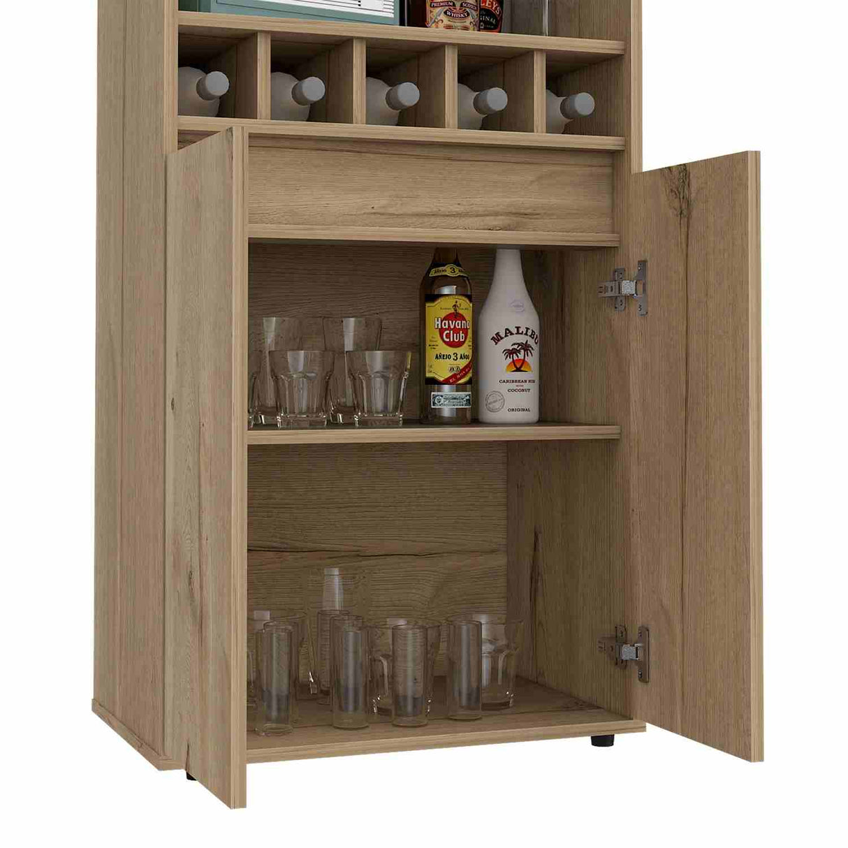 Bar Alto Prana Duna 58 cm con Entrepaño, Puerta y Colgador de Copas - Bares | Bylmo