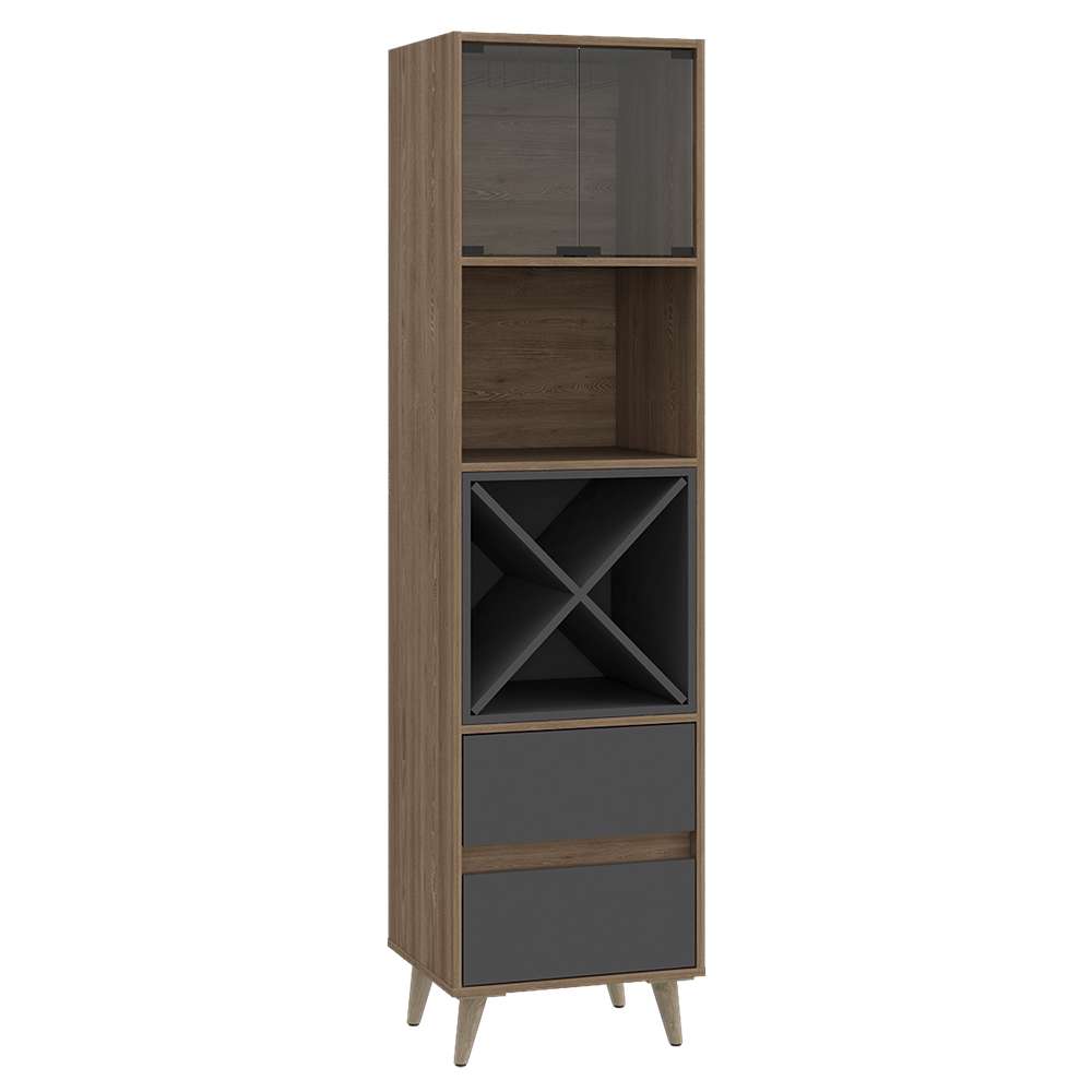 Bar Salem Miel y Plomo 46 cm con Cajones y Puertas de Vidrio - Bares | Bylmo