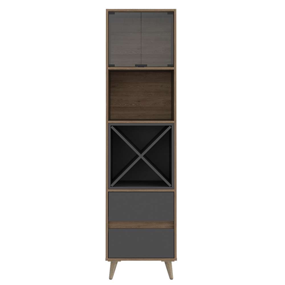 Bar Salem Miel y Plomo 46 cm con Cajones y Puertas de Vidrio - Bares | Bylmo