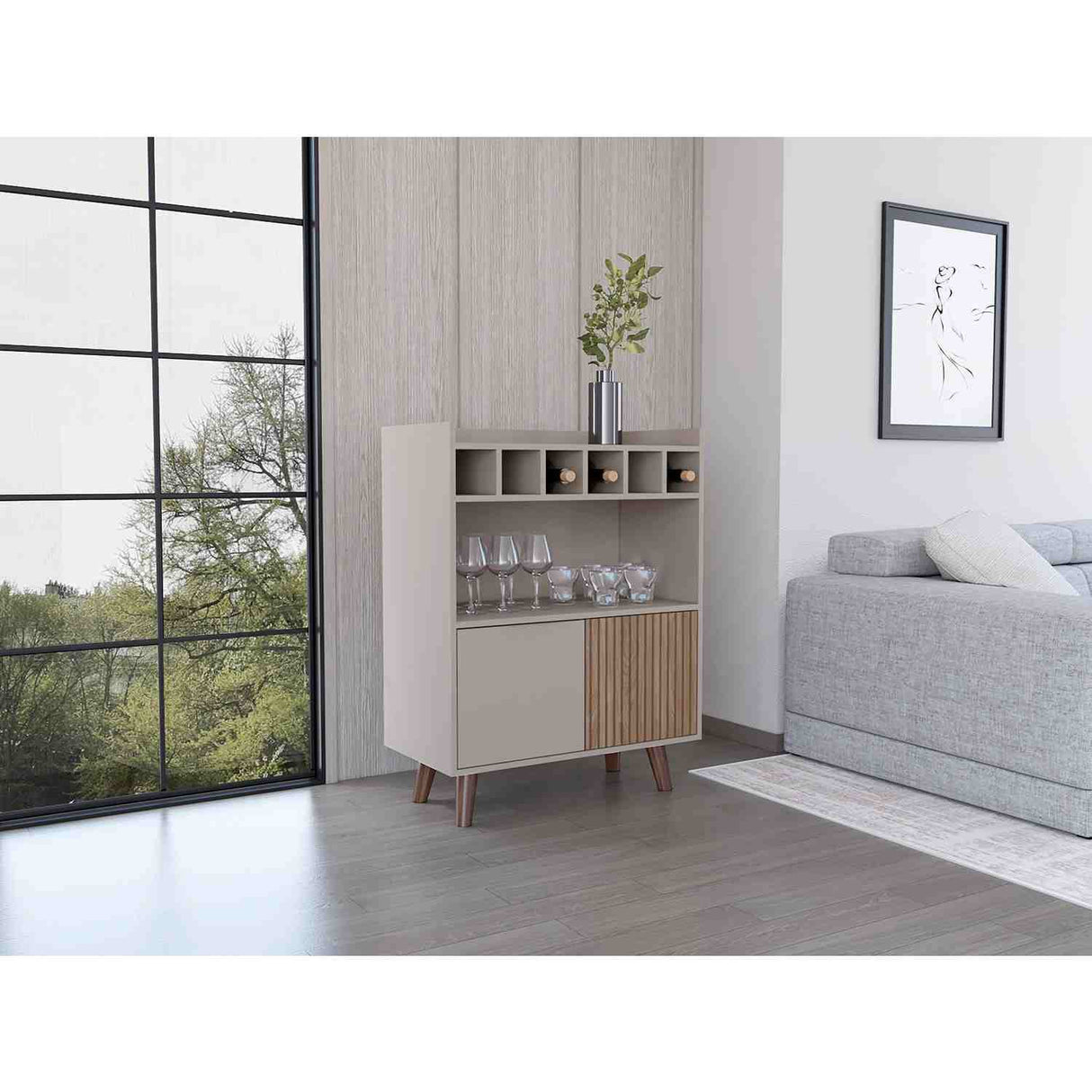 Bar Bajo Funes Taupe 78 cm con Almacenamiento y Puertas - Bares | Bylmo