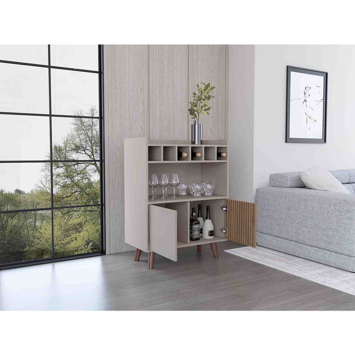 Bar Bajo Funes Taupe 78 cm con Almacenamiento y Puertas - Bares | Bylmo