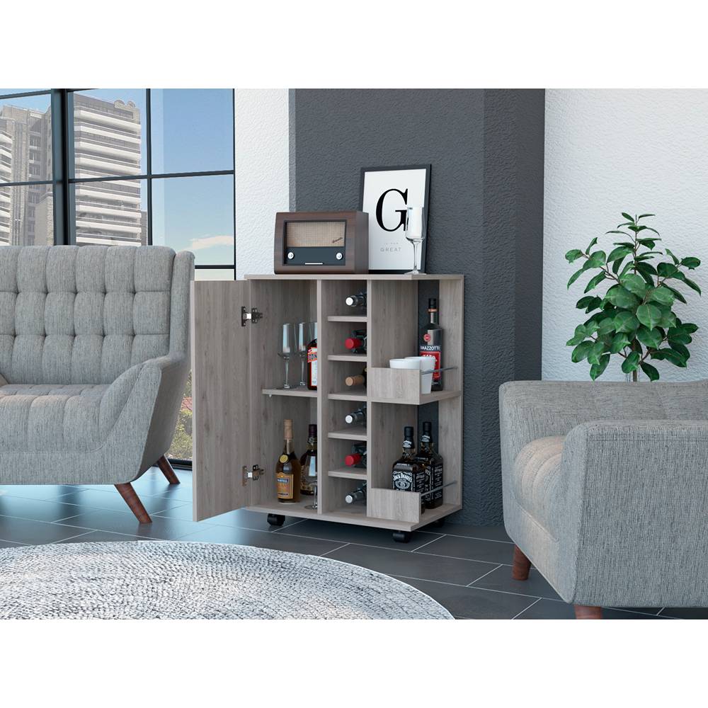 Bar Tuhome Ceniza 60x82.1cm con Un Cajón y con Seis Portabotellas - Bares | Bylmo