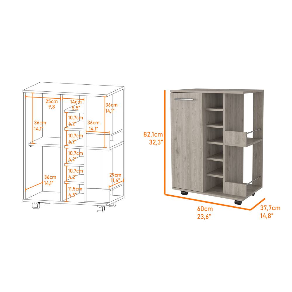 Bar Tuhome Ceniza 60x82.1cm con Un Cajón y con Seis Portabotellas - Bares | Bylmo