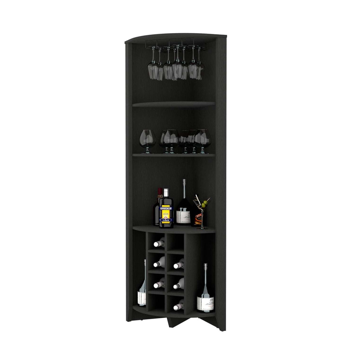 Bar Esquinero Essential Wengue 181 cm con Colgadero de Copas y Almacenamiento - Bares | Bylmo