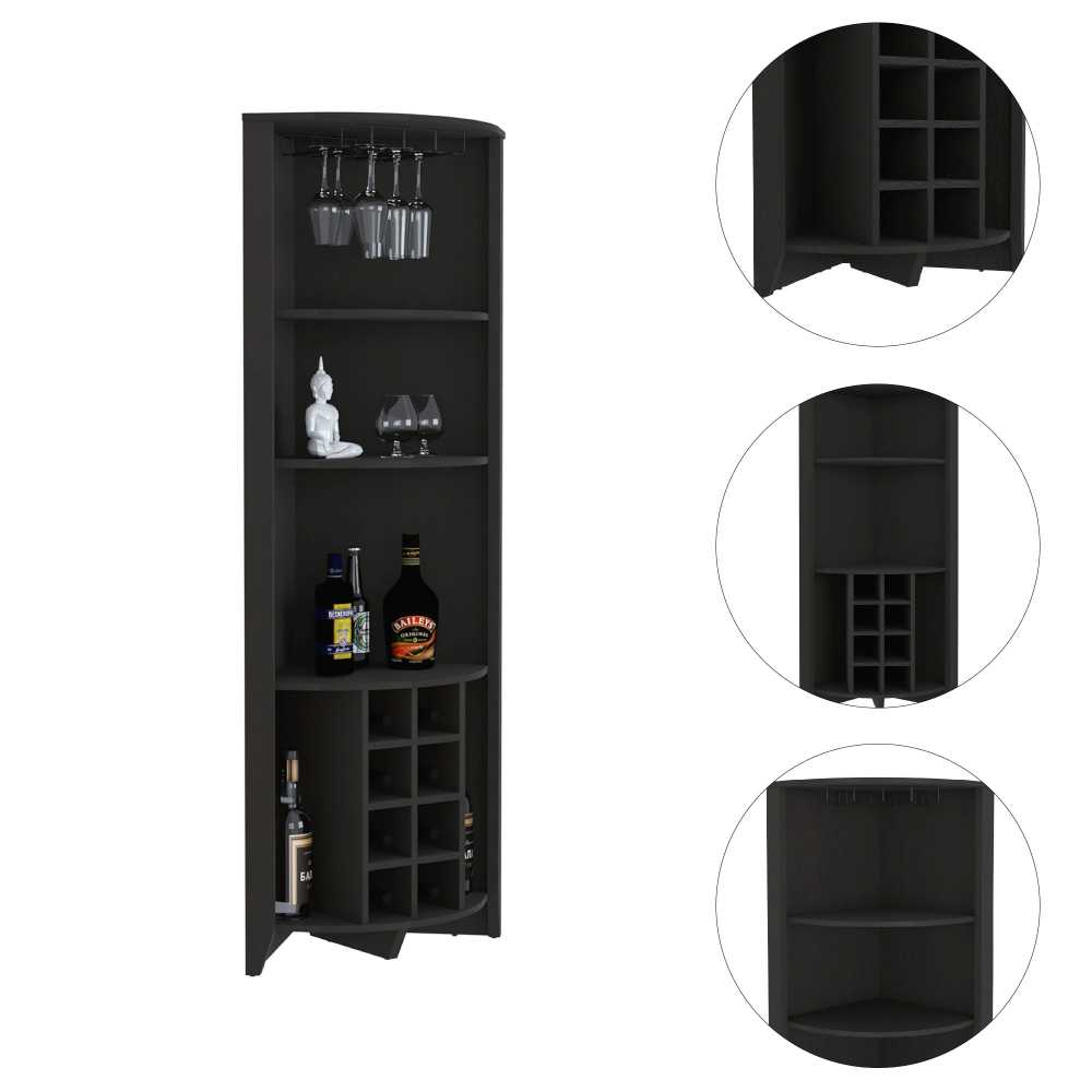 Bar Esquinero Essential Wengue 49x180.6cm sin Cajones y con Diez Portabotellas - Bares | Bylmo