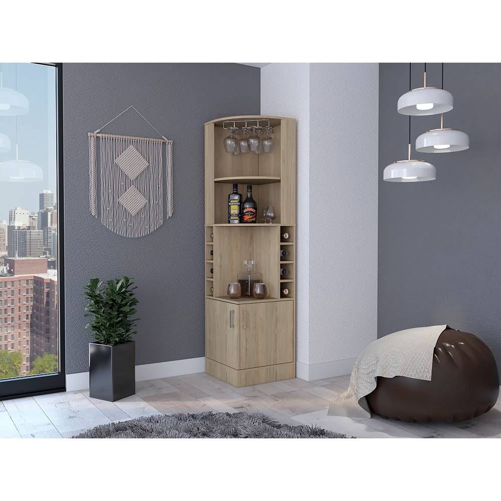 Bar Esquinero Kava Rovere 46.9x180cm con Un Cajón y con Ocho Portabotellas - Bares | Bylmo