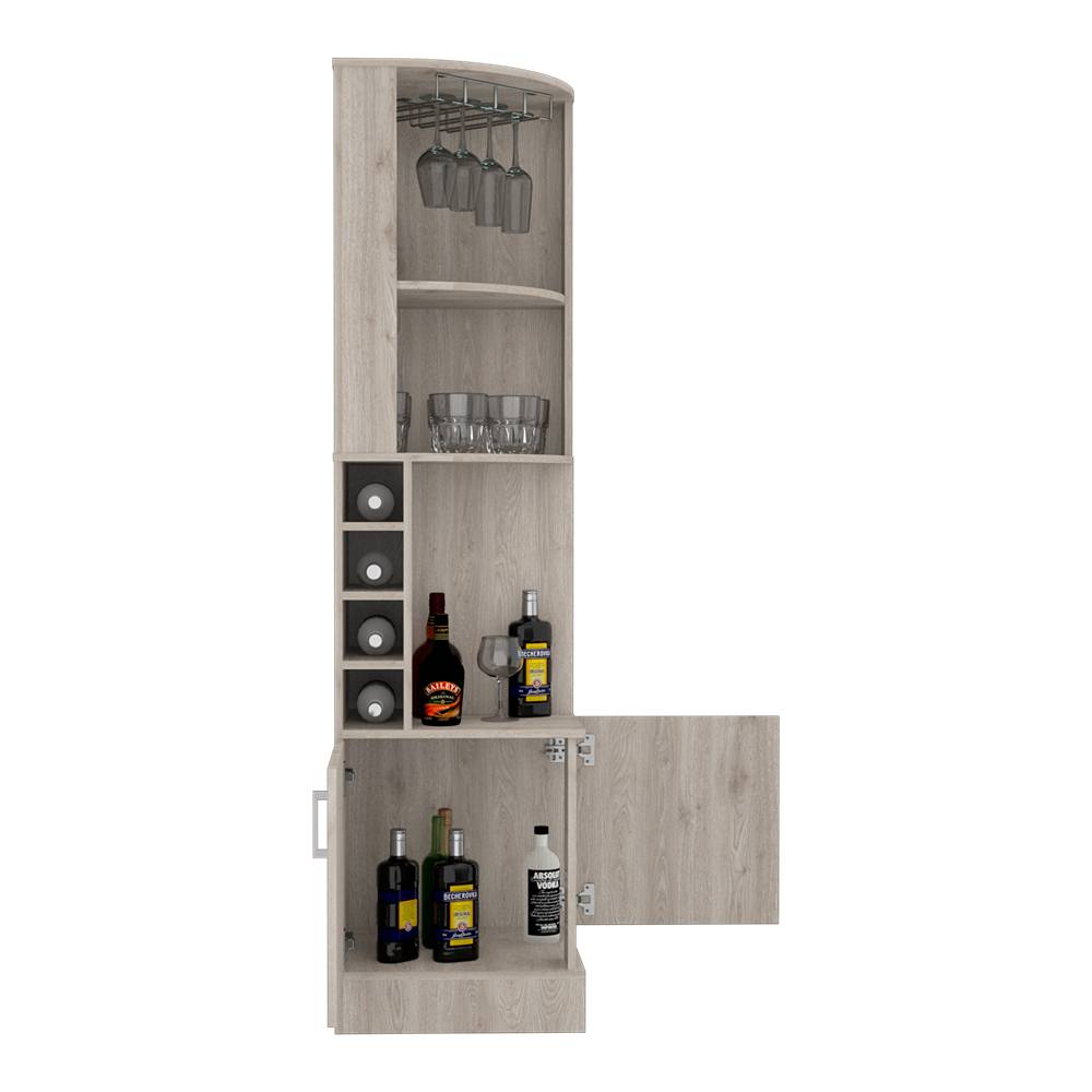 Bar Esquinero Esquinero Syrah Ceniza 46.9x180.6cm con Un Cajón y con Ocho Portabotellas - Bares | Bylmo