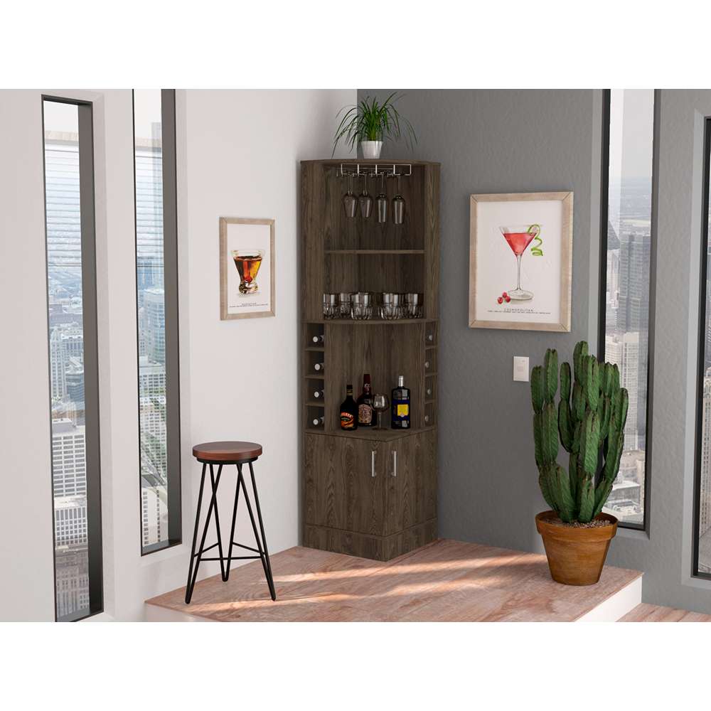 Bar Esquinero Esquinero Syrah Plus Coñac 46.9x180.6cm con Un Cajón y con Ocho Portabotellas - Bares | Bylmo