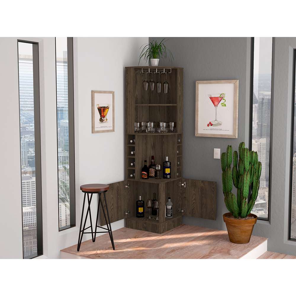 Bar Esquinero Esquinero Syrah Plus Coñac 46.9x180.6cm con Un Cajón y con Ocho Portabotellas - Bares | Bylmo