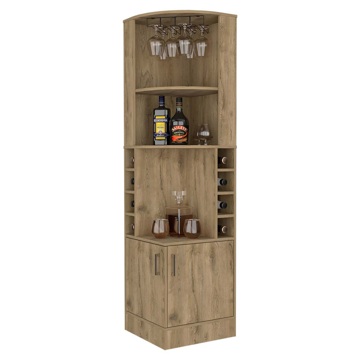 Bar Esquinero Syrah Macadamia 47x181cm con Un Cajón y con Ocho Portabotellas - Bares | Bylmo